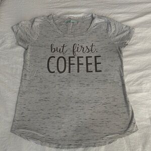 Maurices Heather Gray 'But First, Coffee' Short Sleeve Tee